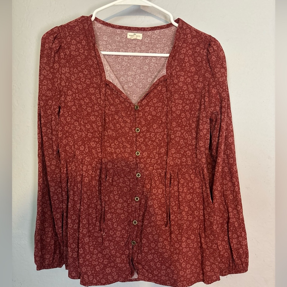 Mason & Belle Floral Women’s Top Shirt Blouse Size S Burgundy /‎ Wine